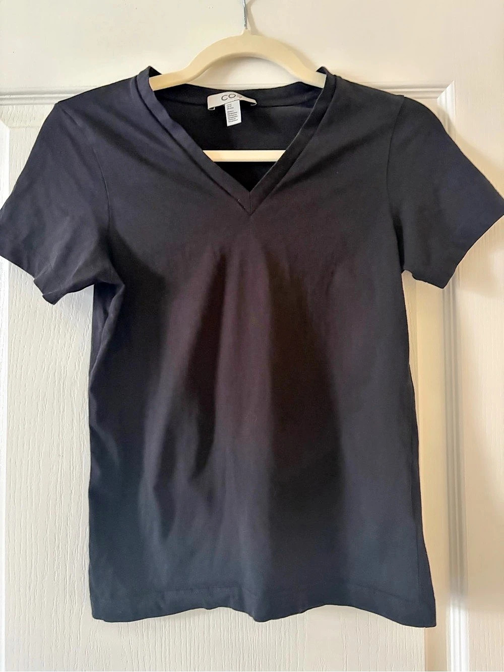 COS Black Short Sleeve V-Neck Top